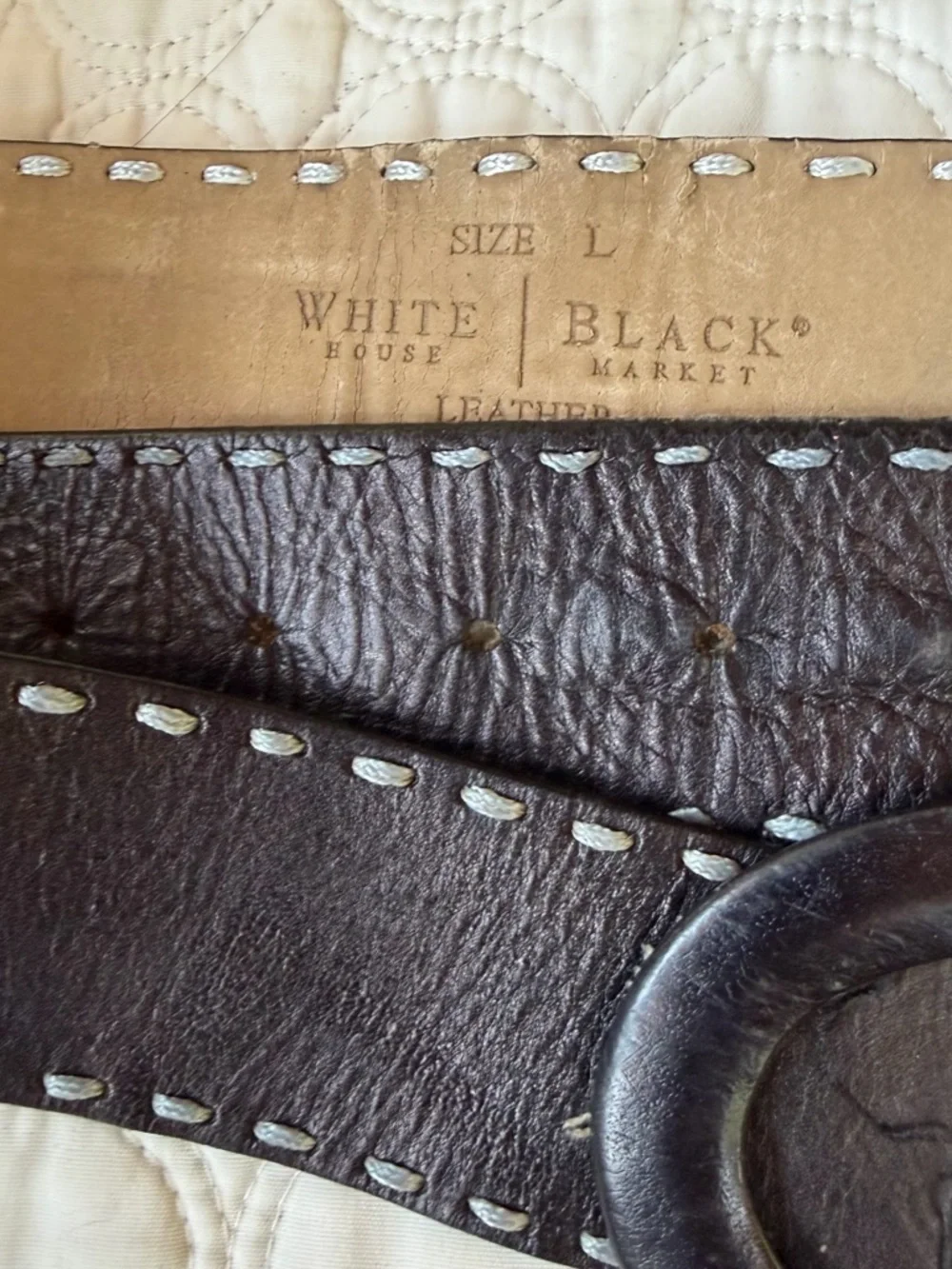 White House Black Market leather belt with large oval buckle
